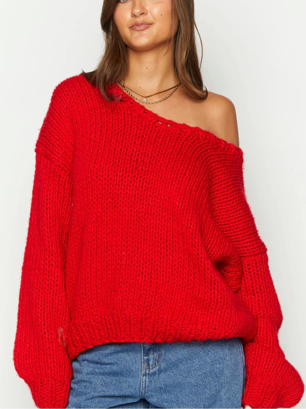 Beginning Boutique Delvey Red Chunky Knit Sweater